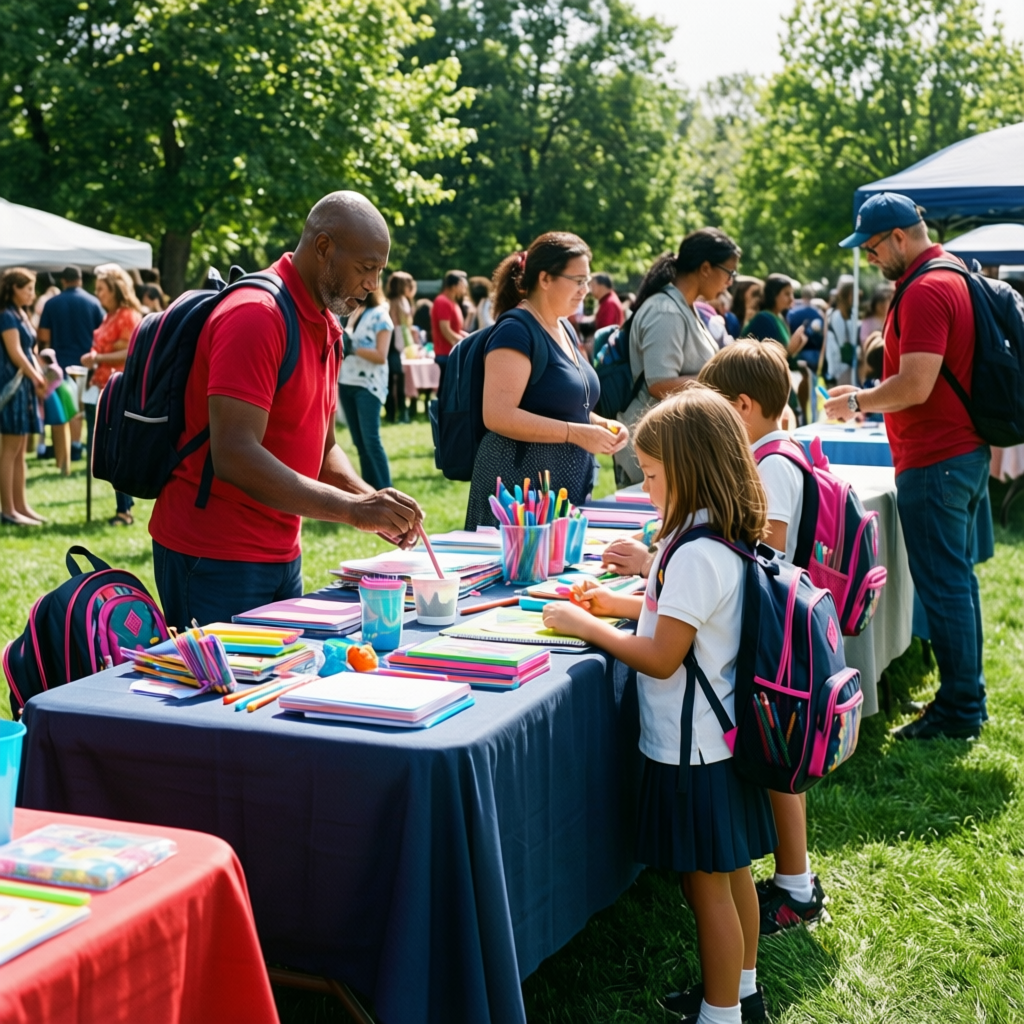 Community back-to-school event with school supplies for families