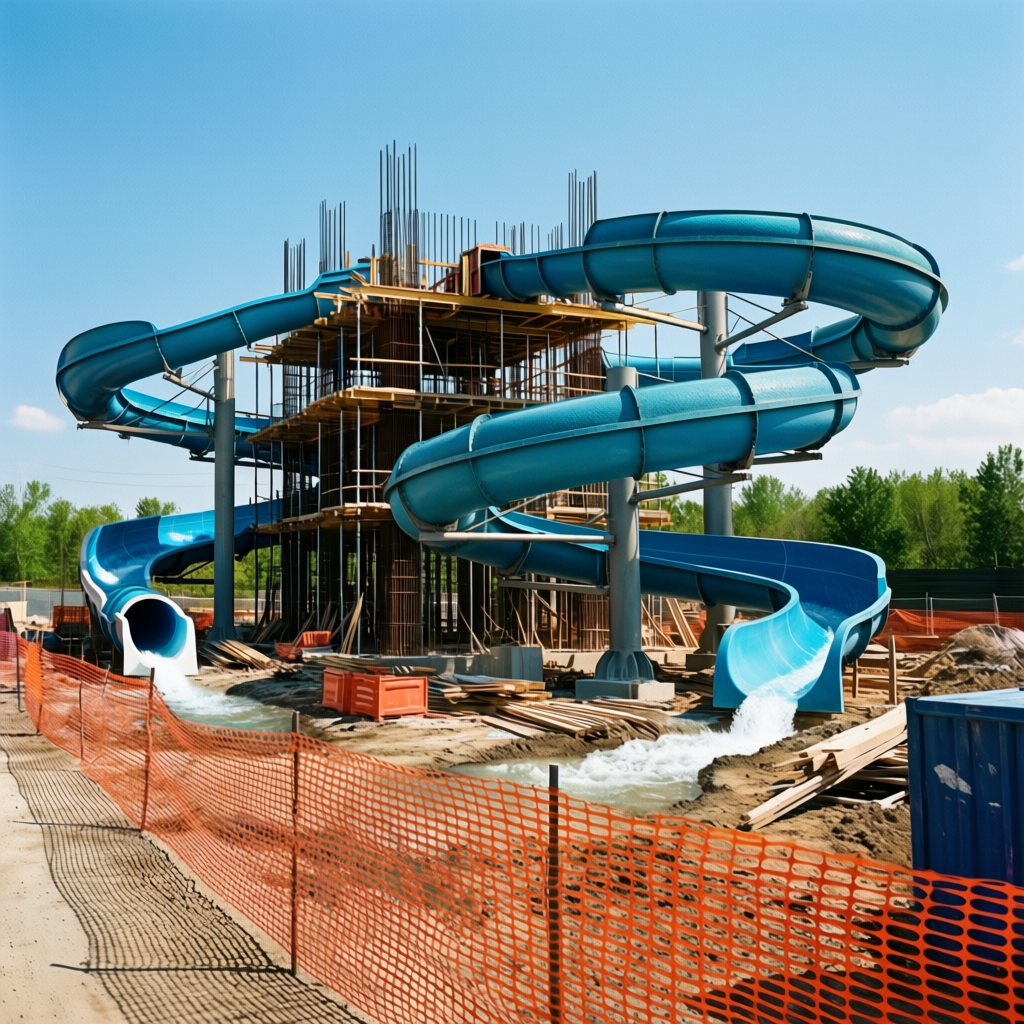 New water slide construction at Buccaneer Bay Waterpark
