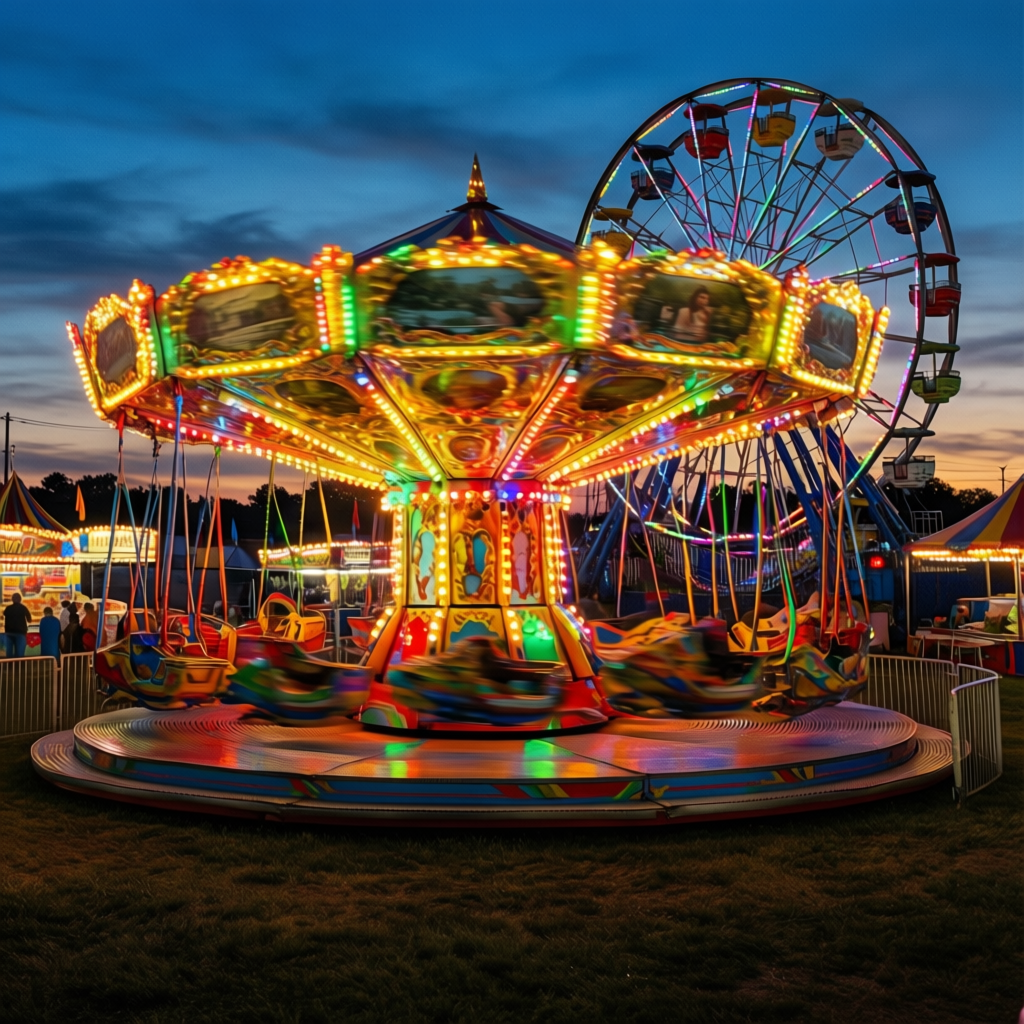 Carnival midway lit up at the Hernando County Fair