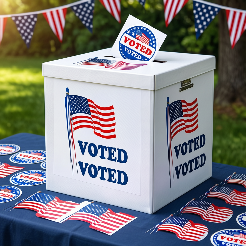 Ballot box and voting stickers for the Hernando County primary election