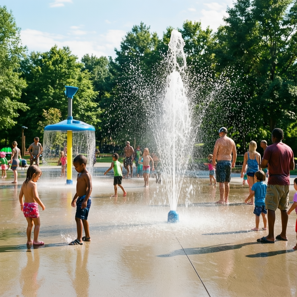 Children playing at a splash pad park in Hernando County
